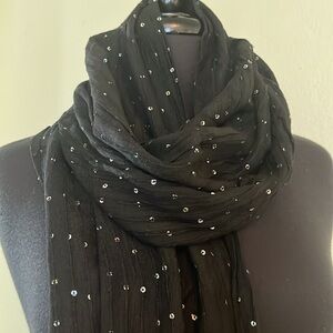 Black cotton fringe scarf with sparkly sequins